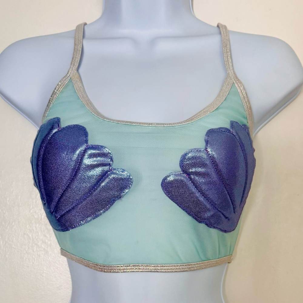 NEW Mermaid Shell Crop Top Sheer Mesh